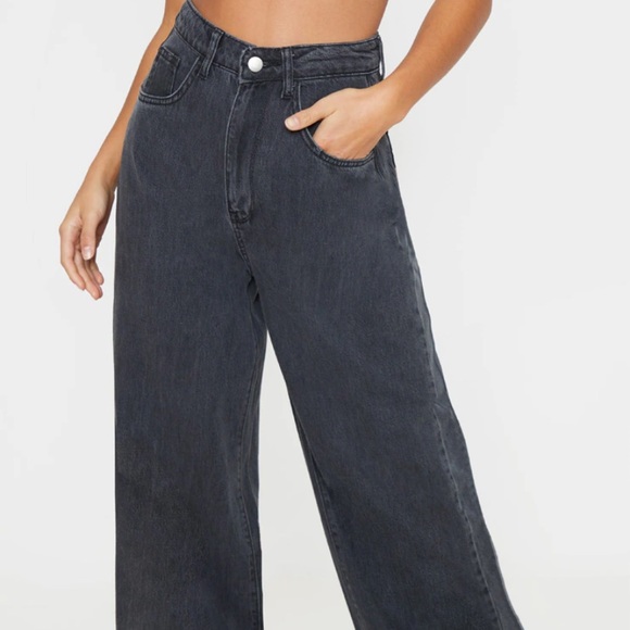 Petite Washed Black Wide Legged Jeans - Picture 2 of 4